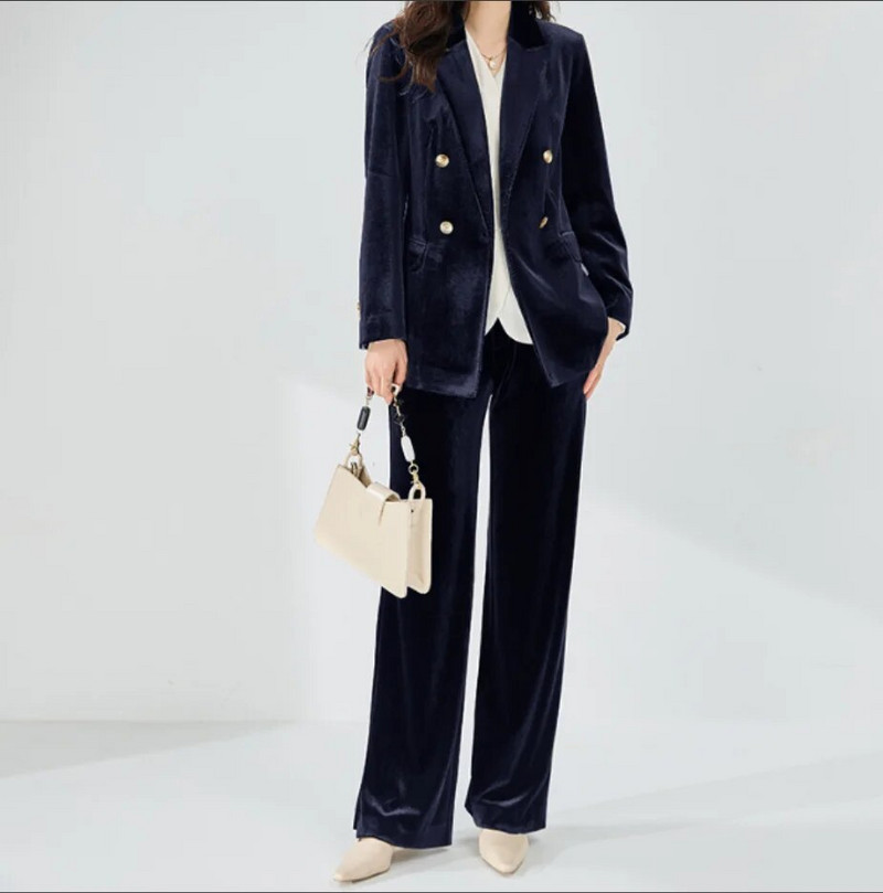 Žensko 2-dijelno baršunasto luksuzno i elegantno žensko odijelo Klasični kroj hlača s duplim kopčanjem Ženski blejzer