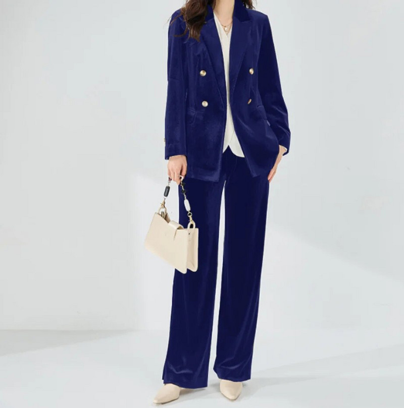 Žensko 2-dijelno baršunasto luksuzno i elegantno žensko odijelo Klasični kroj hlača s duplim kopčanjem Ženski blejzer