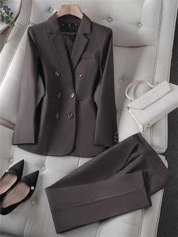 Σετ γυναικείο κοστούμι καινούργιο σε γυναικείο παντελόνι με διπλό στήθος 2 τεμάχια σετ γραφείου Γυναικεία επαγγελματικά ρούχα Επίσημα παντελόνια