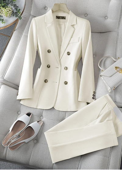 Modni ženski set odijela Novo u ženskom dvodijelnom sakou s dvostrukim kopčanjem Komplet uredskih dama Poslovna radna odjeća Kompleti formalnih hlača