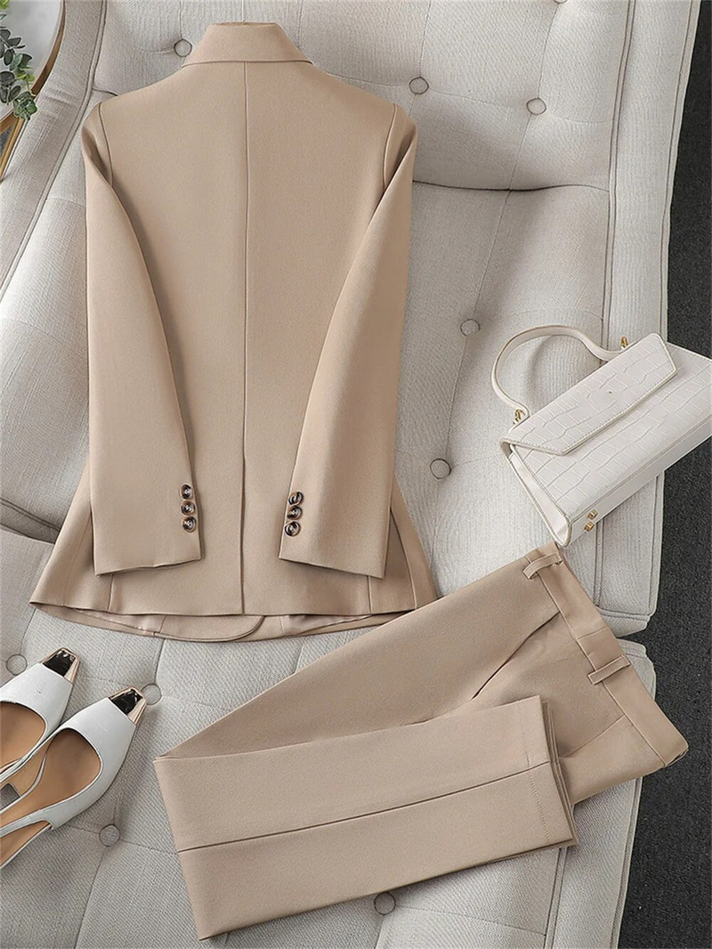 Modni ženski set odijela Novo u ženskom dvodijelnom sakou s dvostrukim kopčanjem Komplet uredskih dama Poslovna radna odjeća Kompleti formalnih hlača