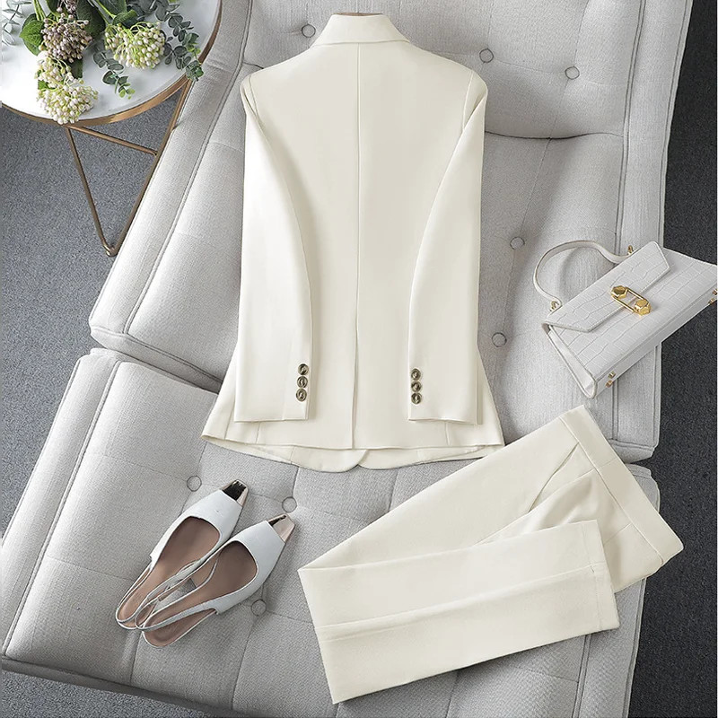 Modni ženski set odijela Novo u ženskom dvodijelnom sakou s dvostrukim kopčanjem Komplet uredskih dama Poslovna radna odjeća Kompleti formalnih hlača