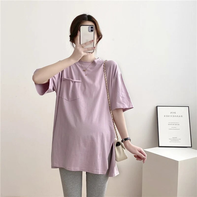 Terhes nő nyári szilárd szoptatós felső rövid ujjú etető póló szoptatáshoz pamut kismama ruhák 9128F