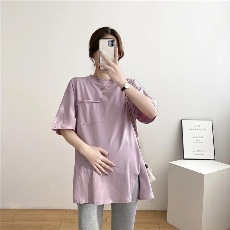 Terhes nő nyári szilárd szoptatós felső rövid ujjú etető póló szoptatáshoz pamut kismama ruhák 9128F