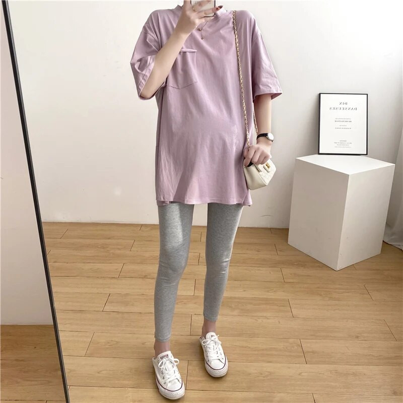 Terhes nő nyári szilárd szoptatós felső rövid ujjú etető póló szoptatáshoz pamut kismama ruhák 9128F