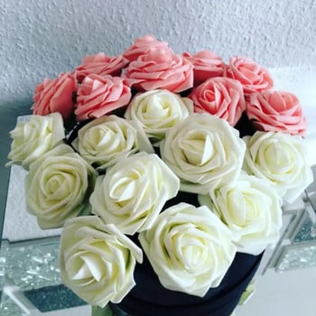 25Pcs 8cm PE пяна Роза Глава Изкуствена роза Букет за дома Сватба Рожден Ден Декорация на маса Декорация на Свети Валентин Подарък Изработка