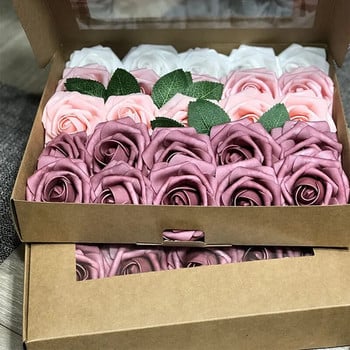 25Pcs 8cm PE пяна Роза Глава Изкуствена роза Букет за дома Сватба Рожден Ден Декорация на маса Декорация на Свети Валентин Подарък Изработка