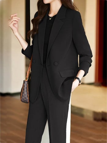 Γυναικεία ρούχα γραφείου Circyy Φθινόπωρο 2023 Κοστούμια Coffee παντελόνι με διπλό στήθος και μακρυμάνικο μπλέιζερ με εγκοπές + ψηλόμεσο παντελόνι