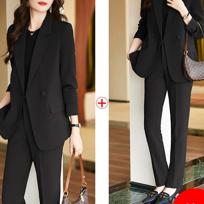 Circyy Uredska odjeća Ženska jesen 2023. Dvodijelna odijela s hlačama s dvodijelnim kopčanjem Sakoi dugih rukava s urezima + hlače visokog struka