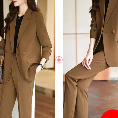 Circyy Uredska odjeća Ženska jesen 2023. Dvodijelna odijela s hlačama s dvodijelnim kopčanjem Sakoi dugih rukava s urezima + hlače visokog struka