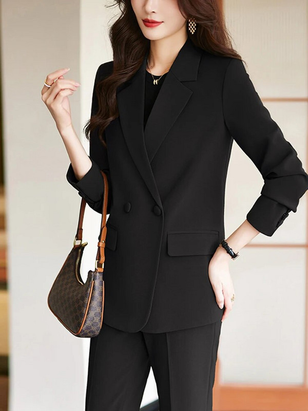 Circyy Uredska odjeća Ženska jesen 2023. Dvodijelna odijela s hlačama s dvodijelnim kopčanjem Sakoi dugih rukava s urezima + hlače visokog struka