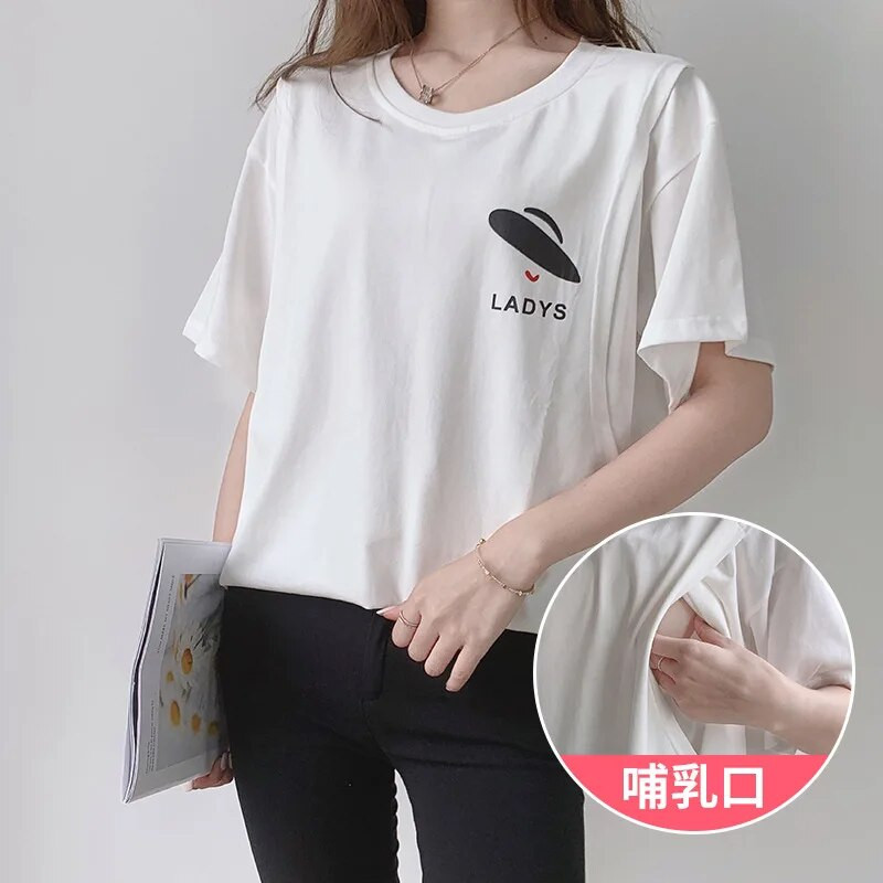 Ljetna majica kratkih rukava za dojenje, kratkih rukava, majice s o-izrezom i printom, Gornja odjeća za trudnice za mame nakon poroda