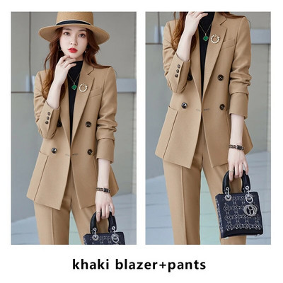 Yitimuceng solīdi sieviešu kostīmi, 2023. gada jauns, moderns sieviešu divrindu žakete ar garām piedurknēm, elegantas bikses ar augstu jostasvietu
