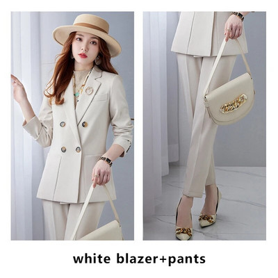 Yitimuceng solīdi sieviešu kostīmi, 2023. gada jauns, moderns sieviešu divrindu žakete ar garām piedurknēm, elegantas bikses ar augstu jostasvietu