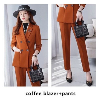 Yitimuceng solīdi sieviešu kostīmi, 2023. gada jauns, moderns sieviešu divrindu žakete ar garām piedurknēm, elegantas bikses ar augstu jostasvietu