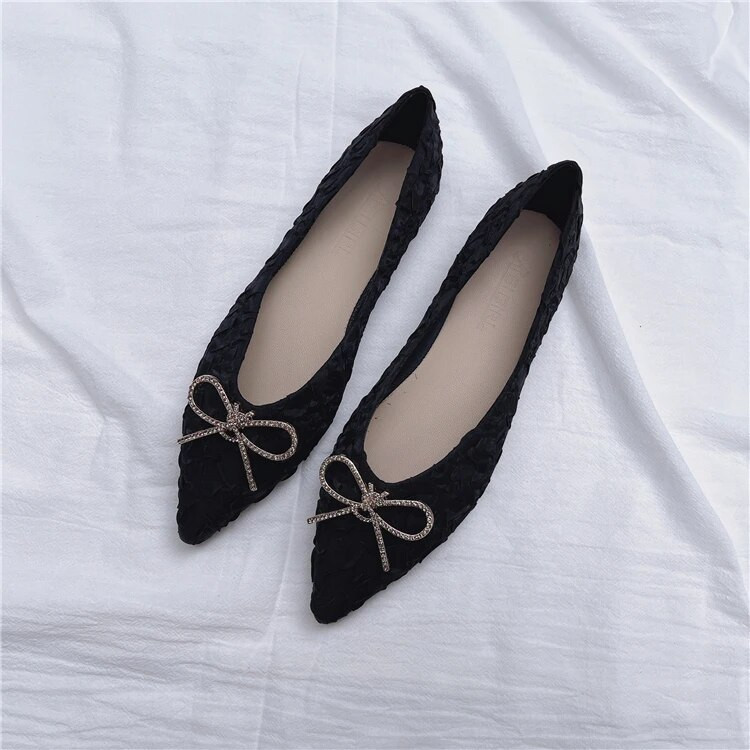 Rhinestone Bow naiste lamedad kingad Zapatos De Mujer Loafers Dekoratiivsed terava otsaga ühe jalaga volditud gradient pehme tallaga naiste kingad