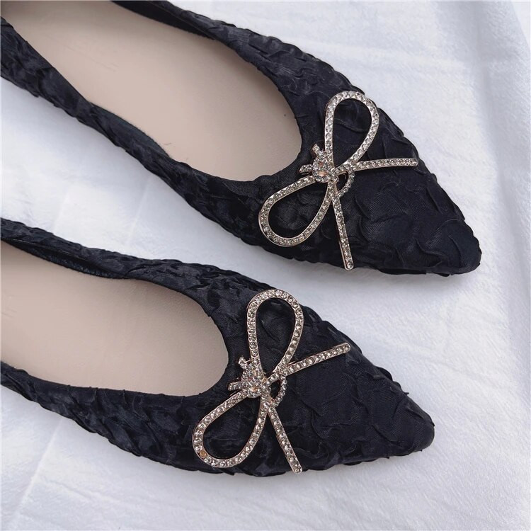 Rhinestone Bow naiste lamedad kingad Zapatos De Mujer Loafers Dekoratiivsed terava otsaga ühe jalaga volditud gradient pehme tallaga naiste kingad