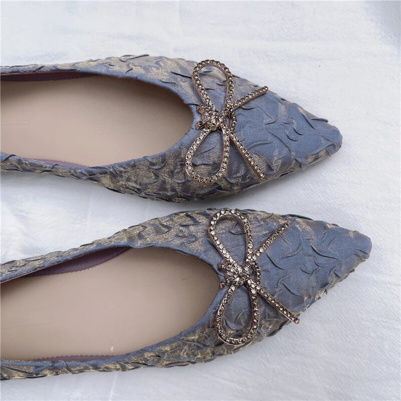 Rhinestone Bow naiste lamedad kingad Zapatos De Mujer Loafers Dekoratiivsed terava otsaga ühe jalaga volditud gradient pehme tallaga naiste kingad