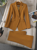 Žuto crna uredska ženska poslovna radna odjeća Odijelo s hlačama Ženska jakna Blazer i hlače Jesen Zima Ženski svečani set od 2 komada