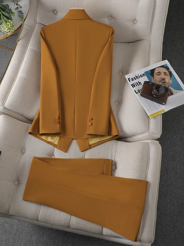 Žuto crna uredska ženska poslovna radna odjeća Odijelo s hlačama Ženska jakna Blazer i hlače Jesen Zima Ženski svečani set od 2 komada