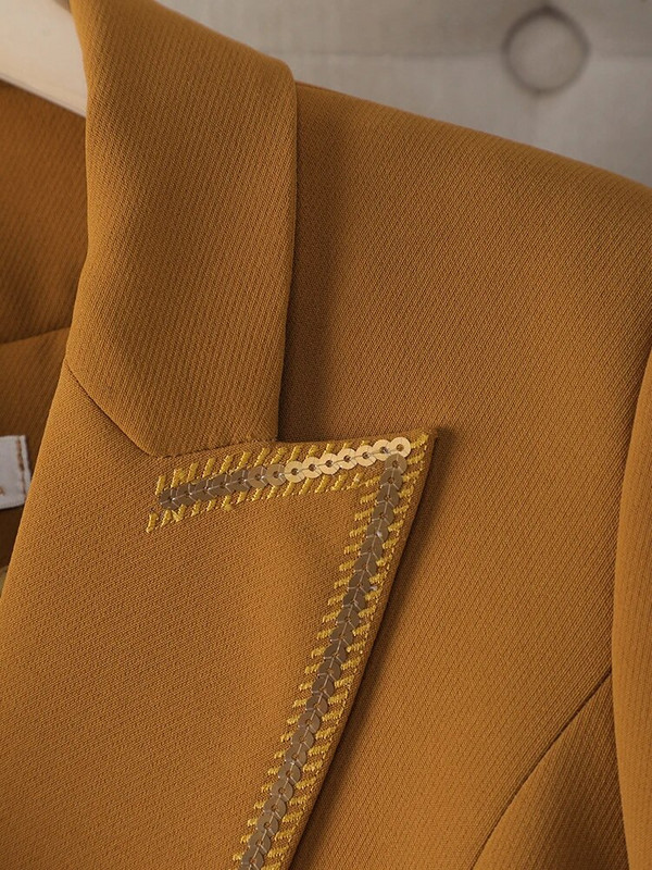 Žuto crna uredska ženska poslovna radna odjeća Odijelo s hlačama Ženska jakna Blazer i hlače Jesen Zima Ženski svečani set od 2 komada