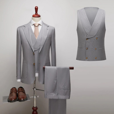 2023. gada jauna (žakete + veste + bikses) modes biznesa britu stila ikdienas džentlmeņu korejiešu versija, šaura kāzu kleita, 3 dab.