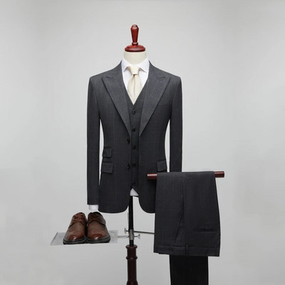 2023. gada jauna (žakete + veste + bikses) modes biznesa britu stila ikdienas džentlmeņu korejiešu versija, šaura kāzu kleita, 3 dab.