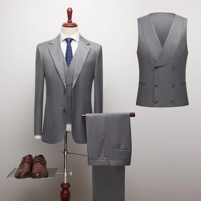 2023. gada jauna (žakete + veste + bikses) modes biznesa britu stila ikdienas džentlmeņu korejiešu versija, šaura kāzu kleita, 3 dab.