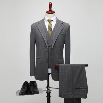 2023. gada jauna (žakete + veste + bikses) modes biznesa britu stila ikdienas džentlmeņu korejiešu versija, šaura kāzu kleita, 3 dab.