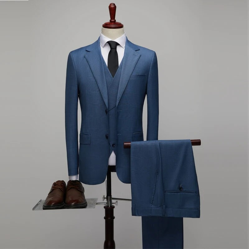 2023. gada jauna (žakete + veste + bikses) modes biznesa britu stila ikdienas džentlmeņu korejiešu versija, šaura kāzu kleita, 3 dab.