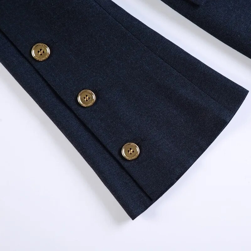 Formalni ženski blejzer Ženska poslovna odijela s kompletima Radna odjeća Korejska uredska uniforma Tamnoplava 2-dijelna jakna s velikim hlačama