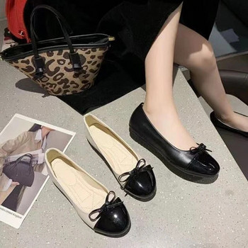 Модни дамски обувки тип балерина с плоски кръгли пръсти Удобни плъзгащи се плоски обувки с панделка Дамски обувки за майка Дамски равни обувки