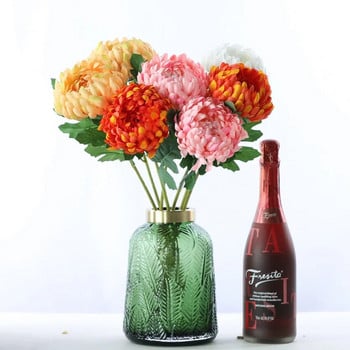 Изкуствена богата цветна клонка от хризантема, копринена мелалеука, голяма цветна глава, коледна домашна флорална аранжировка, декорация за снимки