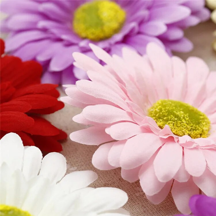 5pcs/Lot 10cm Svileno umjetno cvijeće Suncokret Gerbera Lažno cvijeće Ljetna fotografija na plaži Ručno izrađena vjenčana dekoracija doma