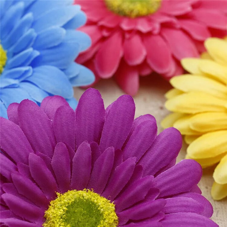 5pcs/Lot 10cm Svileno umjetno cvijeće Suncokret Gerbera Lažno cvijeće Ljetna fotografija na plaži Ručno izrađena vjenčana dekoracija doma