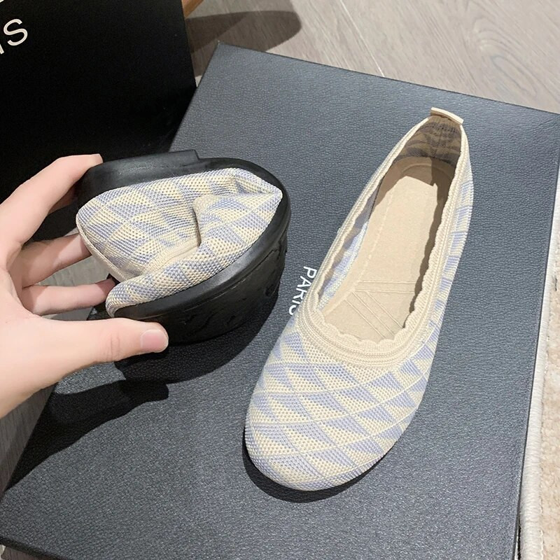 Lapos Cipők Női 2023 Tavasz Női Új kerek balettfej kollekció női kötött kényelmes női lélegző nyár