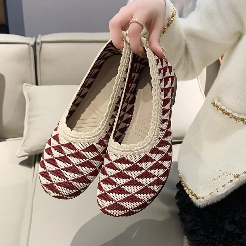 Lapos Cipők Női 2023 Tavasz Női Új kerek balettfej kollekció női kötött kényelmes női lélegző nyár