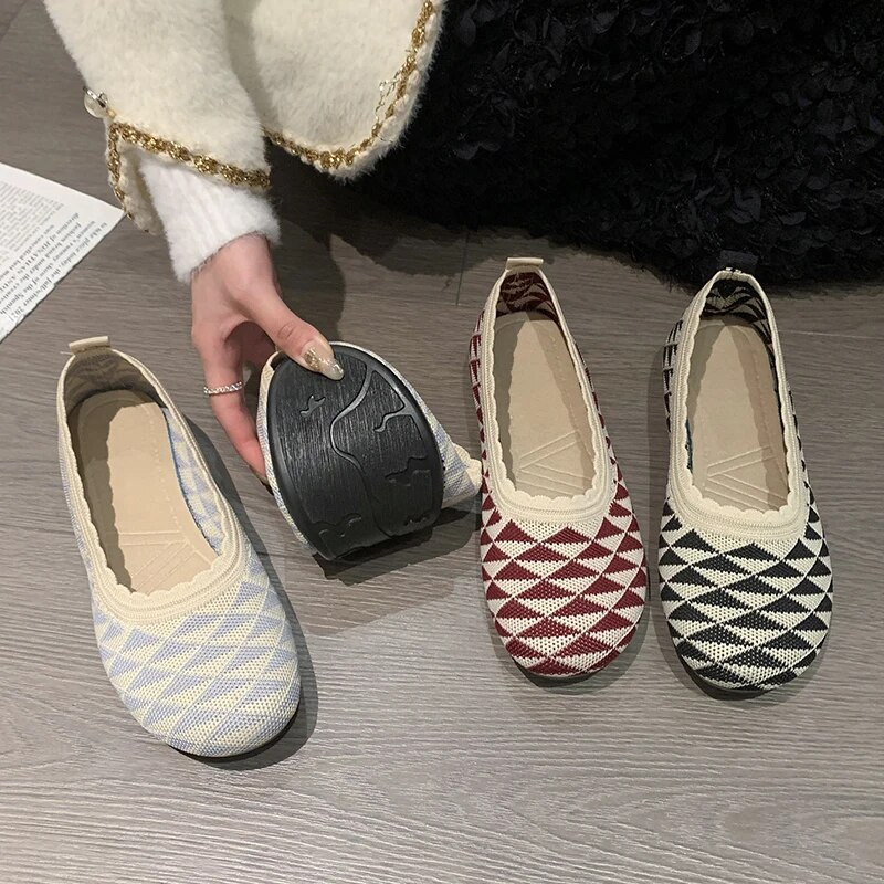 Lapos Cipők Női 2023 Tavasz Női Új kerek balettfej kollekció női kötött kényelmes női lélegző nyár