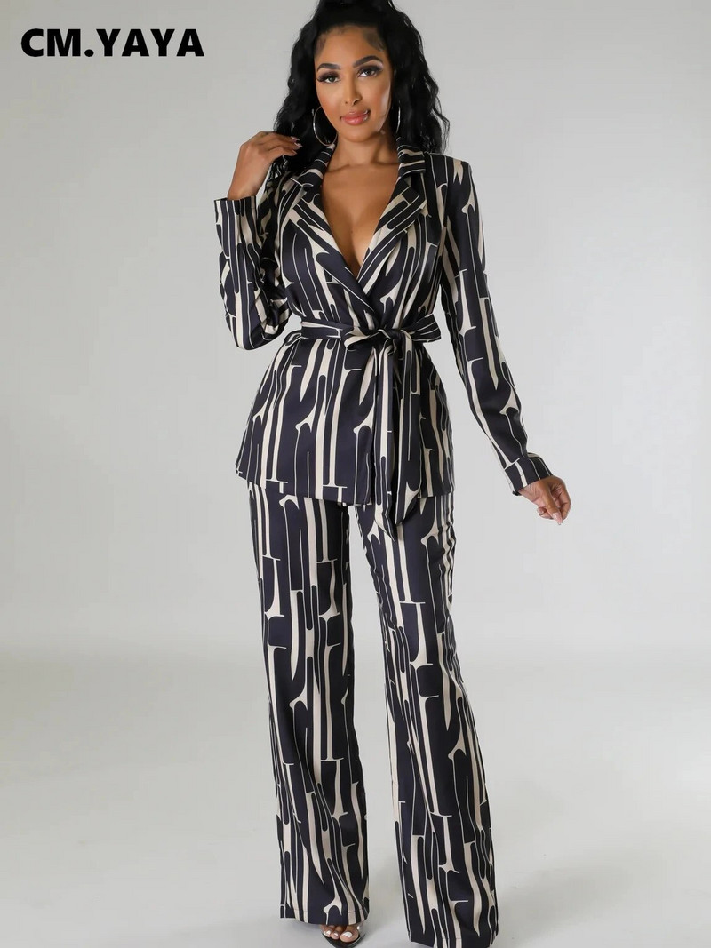 CM.YAYA Elegants INS ģeometrisks žakete uzvalks un bikses, divi 2 daļīgs komplekts sievietēm, 2023. gada rudens ziemas ielu apģērba treniņtērps