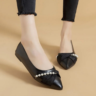 Nagy méretű 41 női balett lapos szál gyöngy csónak cipő hegyes orr csúszás lapos cipő gyöngy alacsony sarkú ruha cipő esküvői 1356N