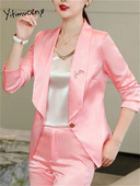 Yitimuceng Jednobojna ženska odijela Uredski kompleti 2023. Novi modni sako dugih rukava s jednim gumbom Vintage Chic jednobojna odijela s širokim hlačama
