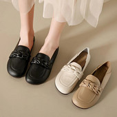 Jauni sieviešu kurpes, kvadrātveida purngals, plakanas kurpes Sieviešu plakanās pīts, melns, kvadrātveida purngals, ādas apavi Zapatos Mujer 1450N