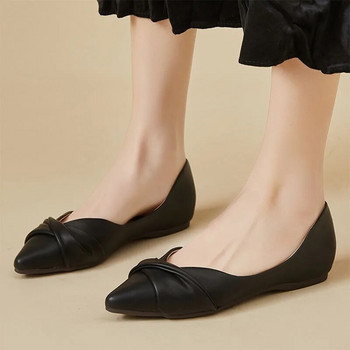 Плюс размер 41 Дамски обувки тип лодка с равни пръсти Плисирани равни обувки с приплъзване WomanLoafers Основни балетни обувки Удобни 1275N