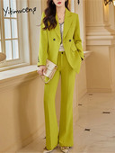 Yitimuceng tanka ženska odijela Uredski kompleti 2023. Novi dugi rukavi s otvorenim ovratnikom Blazer Chic Hlače s visokim strukom Odijela s hlačama