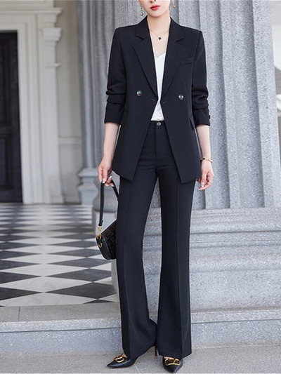 Yitimuceng tanka ženska odijela Uredski kompleti 2023. Novi dugi rukavi s otvorenim ovratnikom Blazer Chic Hlače s visokim strukom Odijela s hlačama