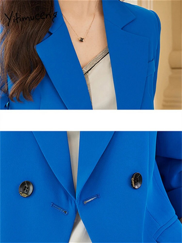 Yitimuceng tanka ženska odijela Uredski kompleti 2023. Novi dugi rukavi s otvorenim ovratnikom Blazer Chic Hlače s visokim strukom Odijela s hlačama