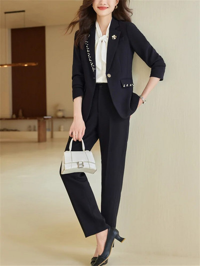 Yitimuceng biroja dāmu oficiālais žakete un bikškostīmi sievietēm 2023. gada rudens ziema, jauna modes darba jaka un bikses, 2 daļ.