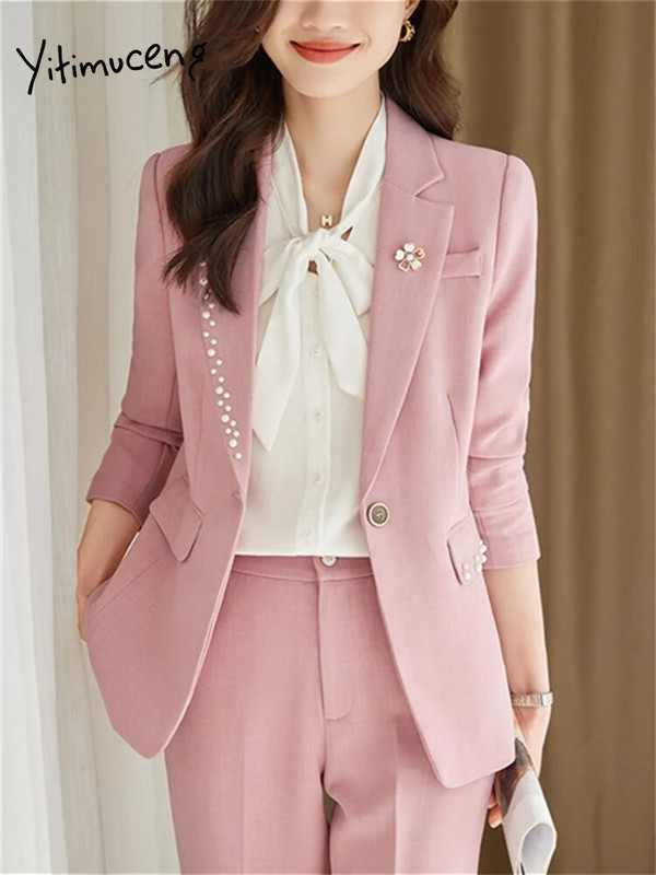 Yitimuceng biroja dāmu oficiālais žakete un bikškostīmi sievietēm 2023. gada rudens ziema, jauna modes darba jaka un bikses, 2 daļ.