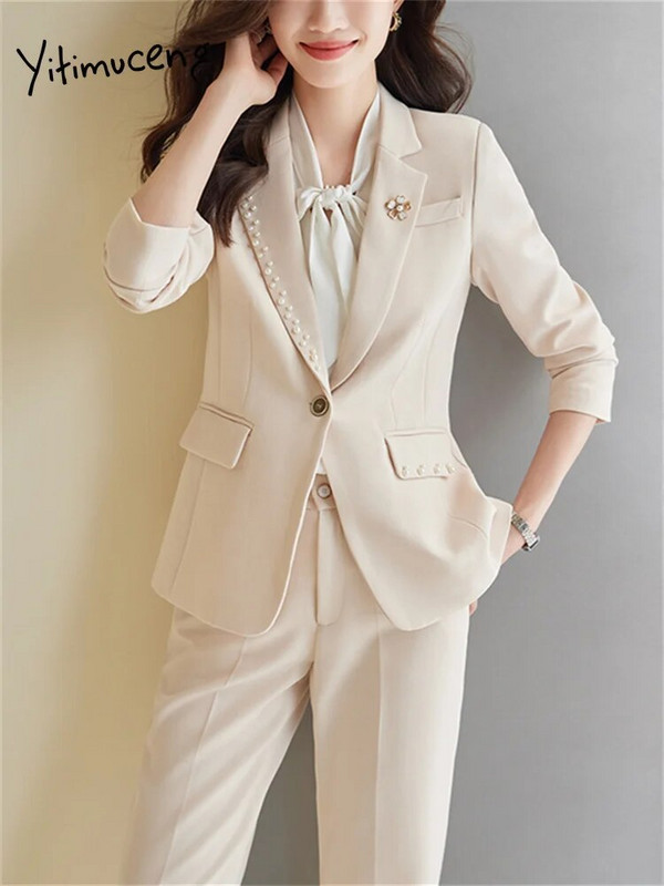Yitimuceng biroja dāmu oficiālais žakete un bikškostīmi sievietēm 2023. gada rudens ziema, jauna modes darba jaka un bikses, 2 daļ.