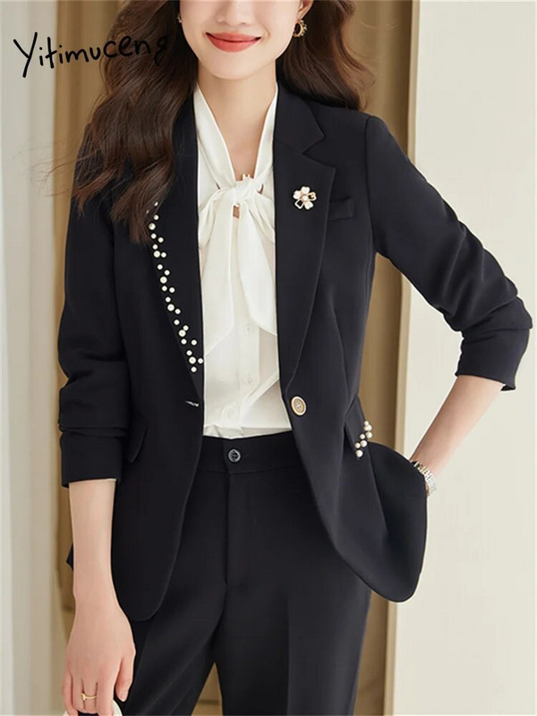 Yitimuceng biroja dāmu oficiālais žakete un bikškostīmi sievietēm 2023. gada rudens ziema, jauna modes darba jaka un bikses, 2 daļ.